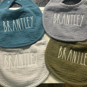 Personalized  Embroidered Muslin Baby Bibs/Lined/Multiple Colors