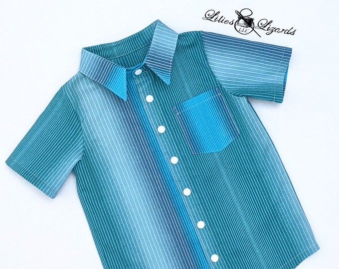 Turquoise Blue Ombre Striped Boy's Dress Shirt