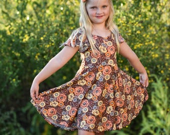 Girls Fall Floral Twirl Dress - Handmade Autumn Outfit