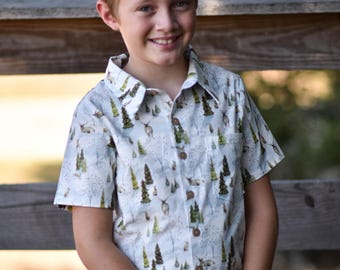 Woodland Animal Shirt - Boys Winter Button Down - Holiday Dress Shirt