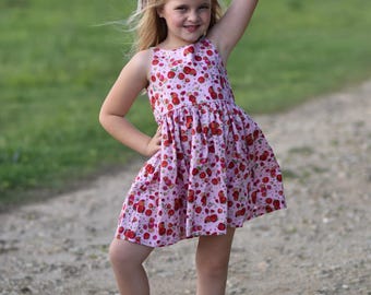 Girls Strawberry Gingham Summer Dress