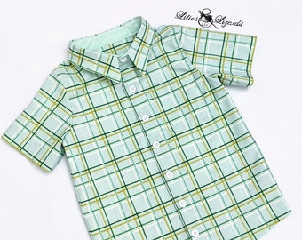 Spring Dress Shirt for Boys, Green Plaid Easter Shirt