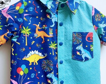 Dinosaur Birthday Shirt For Boys - Color Blocked Shirt For Boys size 2