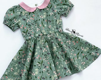 Girls Green Floral Spring Dress