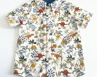 Boys Dinosaur Shirt: Jurassic Dino Print, Short Sleeve Cotton