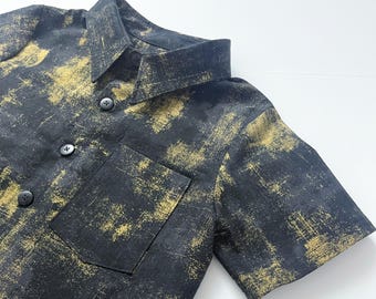 Boys NYE Dress Shirt - Black And Gold Button-Up Shirt