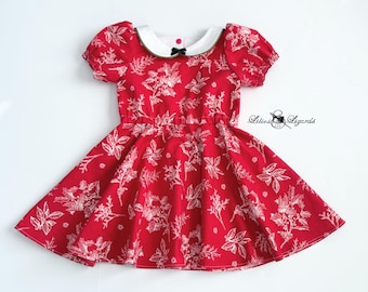 Girls Red Christmas Dress - Peter Pan Collar, Vintage Style Holiday Dress