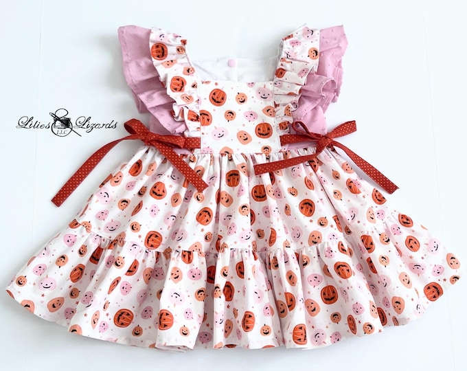 Featured listing image: Pumpkin Ruffle Dress For Girls - Pretty Pumpkin Dress - Pretty Halloween Jack-o-Lantern Dress