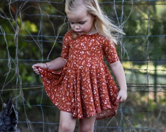 Rust Brown Floral Dress For Girls