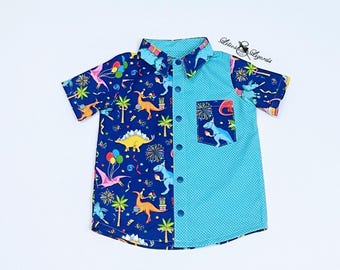 Dinosaur Birthday Shirt For Boys - Color Blocked Shirt For Boys
