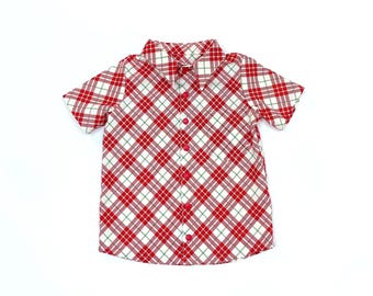 Red Plaid Christmas Shirt: Boys' Holiday Short Sleeve