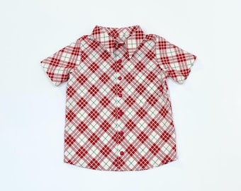 Red Plaid Christmas Shirt For Boys - Boy's Holiday Button Down Shirt