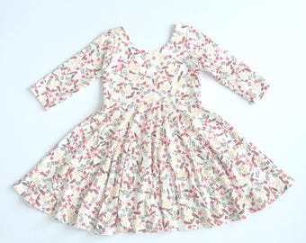 Ivory Floral Twirl Dress For Girls