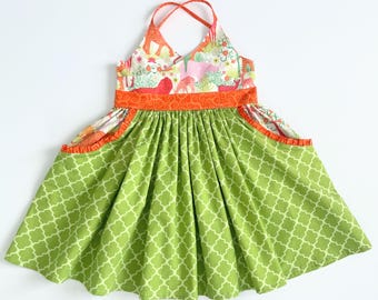 Safari Animal Cotton Summer Dress With Pockets For Girls