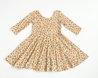 Girls Yellow Floral Knit Twirl Dress