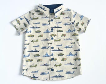 Camisa militar para niños con botones / Camisa estampada del Ejército, la Marina y la Fuerza Aérea