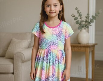 Neon Leopard Print Dress For Girls