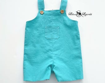 Linen Blend Summer Short Coveralls For Boys