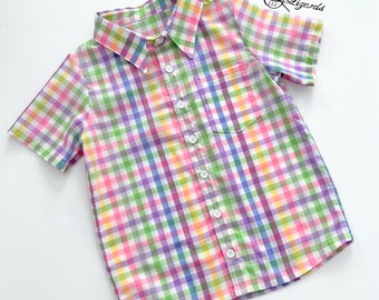 Gingham Checkered Button-Down Shirt For Boys