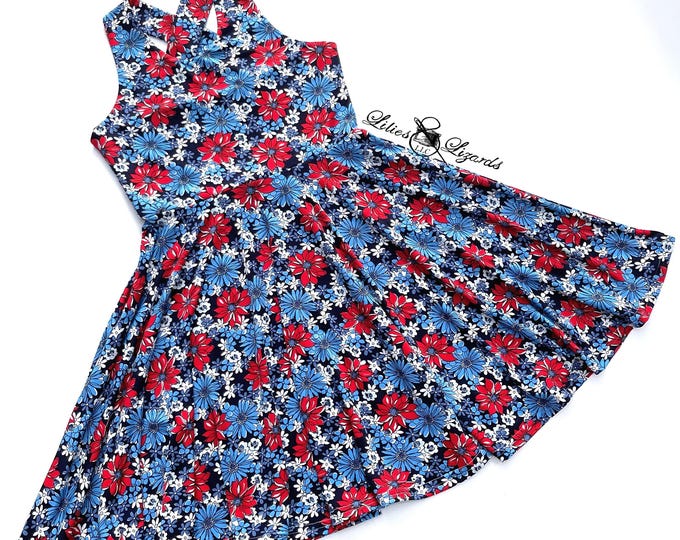 Featured listing image: Floral Summer Sundress For Girls - Red White Blue Dress
