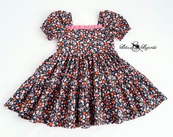 Floral Puff Sleeve Dress For Girls | Vintage Inspired Girls Fall Dress