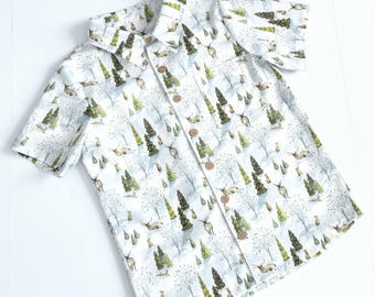 Woodland Animal Shirt - Boys Winter Button Down - Holiday Dress Shirt