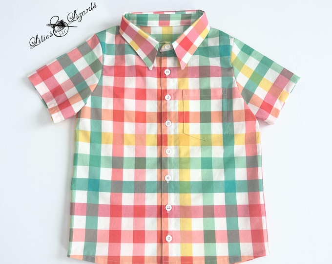 Featured listing image: Boys Plaid Button-down - Cotton Gingham Summer Shirt