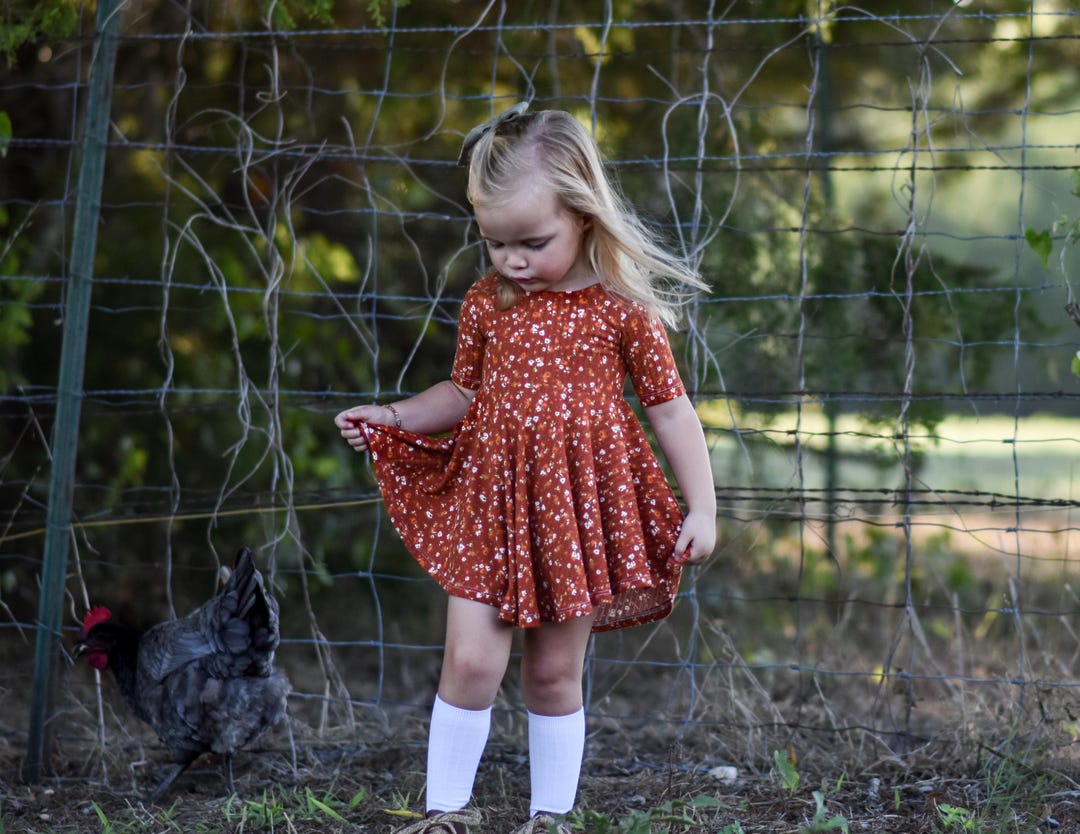 Girls Rust Floral Dress - Fall Outfit for Girls - Etsy