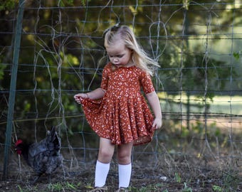 Girls Rust Floral Dress - Thanksgiving Outfit