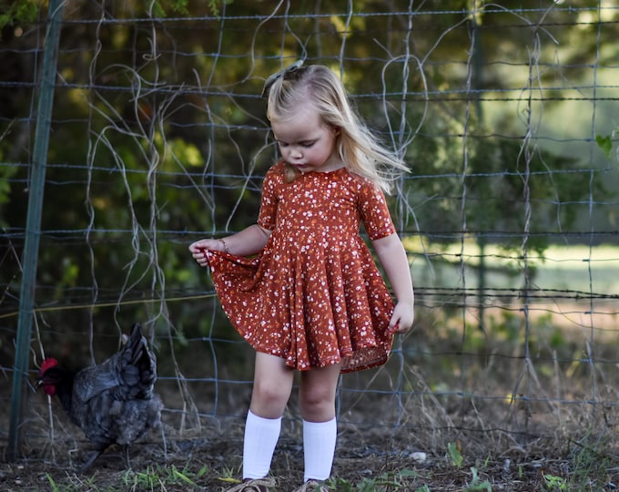 Featured listing image: Girls Rust Floral Dress - Thanksgiving Outfit