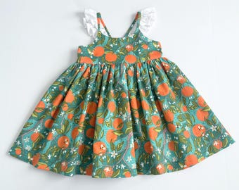 Girl’s Citrus Print Sun Dress - Summer Cotton Dress