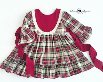 Girls Plaid Christmas Dress: Vintage Inspired Holiday Cotton Dress, Size 8