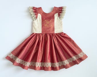 Girls Sparkly Red and Gold Holiday Dress