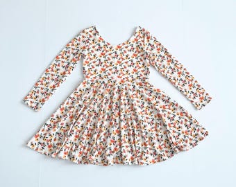 Girls Floral Knit Dress - Long Sleeved Twirl Dress For Girls