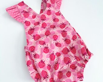 Pink Strawberry Romper For Baby Girls