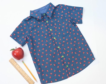 Boys Back To School Shirt - Apple Button-Down Cotton Shirt