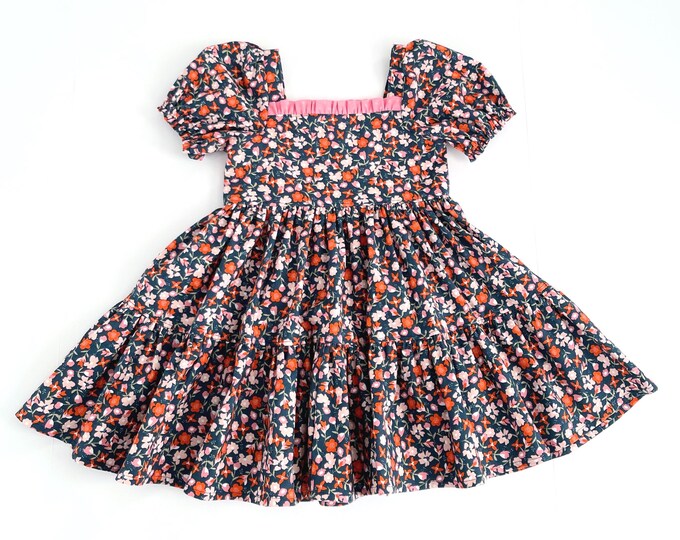 Featured listing image: Girls Fall Floral Puff Sleeve Fall Dress - Cottagecore Vintage Inspired Tiered Skirt