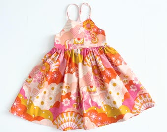 Boho Floral Dress For Girls - Retro Carnival Horse Dress