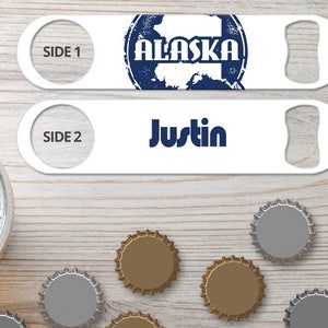 Bottle Opener for Bartender Gifts & Home Bar Alaska State Map Stamp Flag Gifts for Bar Staff Bar Blade Flat Bottle Opener Restaurant Bar Key