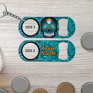 Mini Bottle Opener Keychain for Bartender Gift & Home Bar Day of the Dead Sugar Skulls Gifts Bottle Opener Beer Opener Gift for Bartender