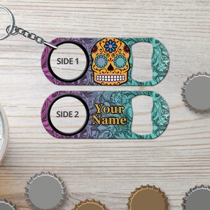 Mini Bottle Opener Keychain for Bartender Gift & Home Bar Day of the Dead Sugar Skulls Gifts Bottle Opener Beer Opener Gift for Bartender