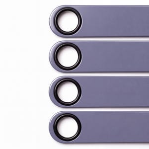 Four lilac bartender bottle openers with black rubber spinner rings