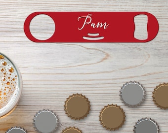 Personalized Bartender Bottle Opener: Red Speed Opener with Strainer