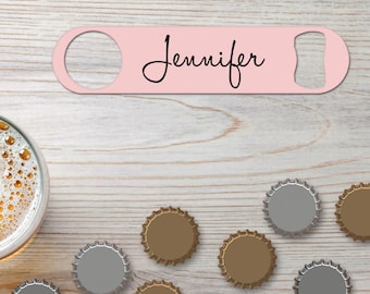 Bottle Opener, Personalized Speed Bar Blade Bartender Gift | Solid Steel, Full-Color Both Sides | Light Pink & Assorted Colors, 7 X 1.25 In