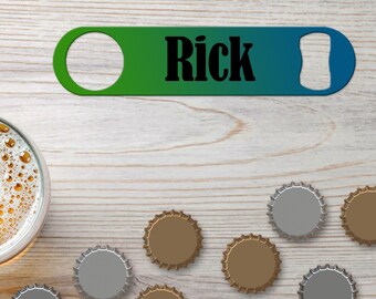 Bottle Opener, Personalized Bar Blade For Bartenders | Solid Steel, Full-Color Both Sides | Jolly Green and Assorted Colors, 7 X 1.25 In