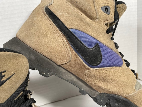 Vintage Nike Hiking Boots Brown Purple Leather 90's Ankle Boots Men's Size 7.5 Women's Size 9