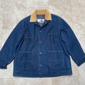 Vintage Roebucks Denim Chore Coat: Blanket Lined Barn Jacket, Corduroy Collar, Men&#39;s XXL