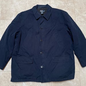 Vintage Polo Coat Jacket Lined Insulated Ralph Lauren Blue 90&#39;s Men&#39;s XXL