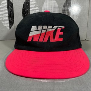 Vintage Nike Hat Pink Neon Block Logo Black Snapback Dad Hat 80’s One Size