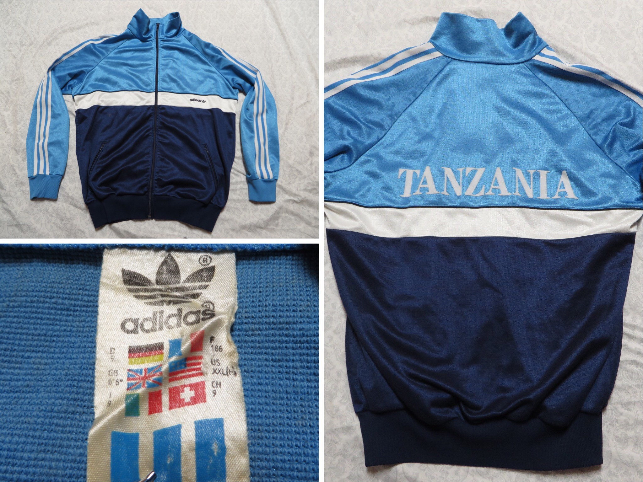 Vintage Adidas Track Jacket Tanzania Team Blue White 80s - Etsy